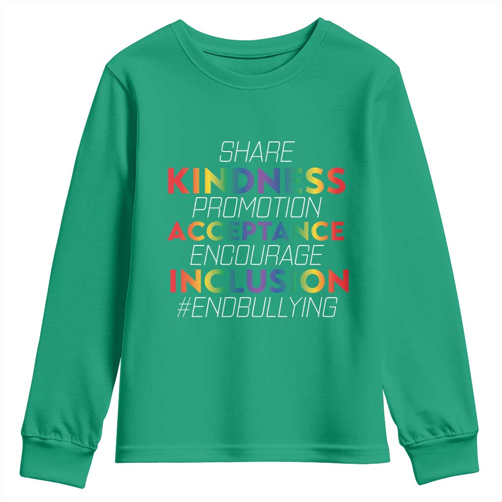 Anti Bullying Youth Sweatshirt Share Kindness Promotion Acceptange Encourage Inclusion TS09 Irish Green Print Your Wear