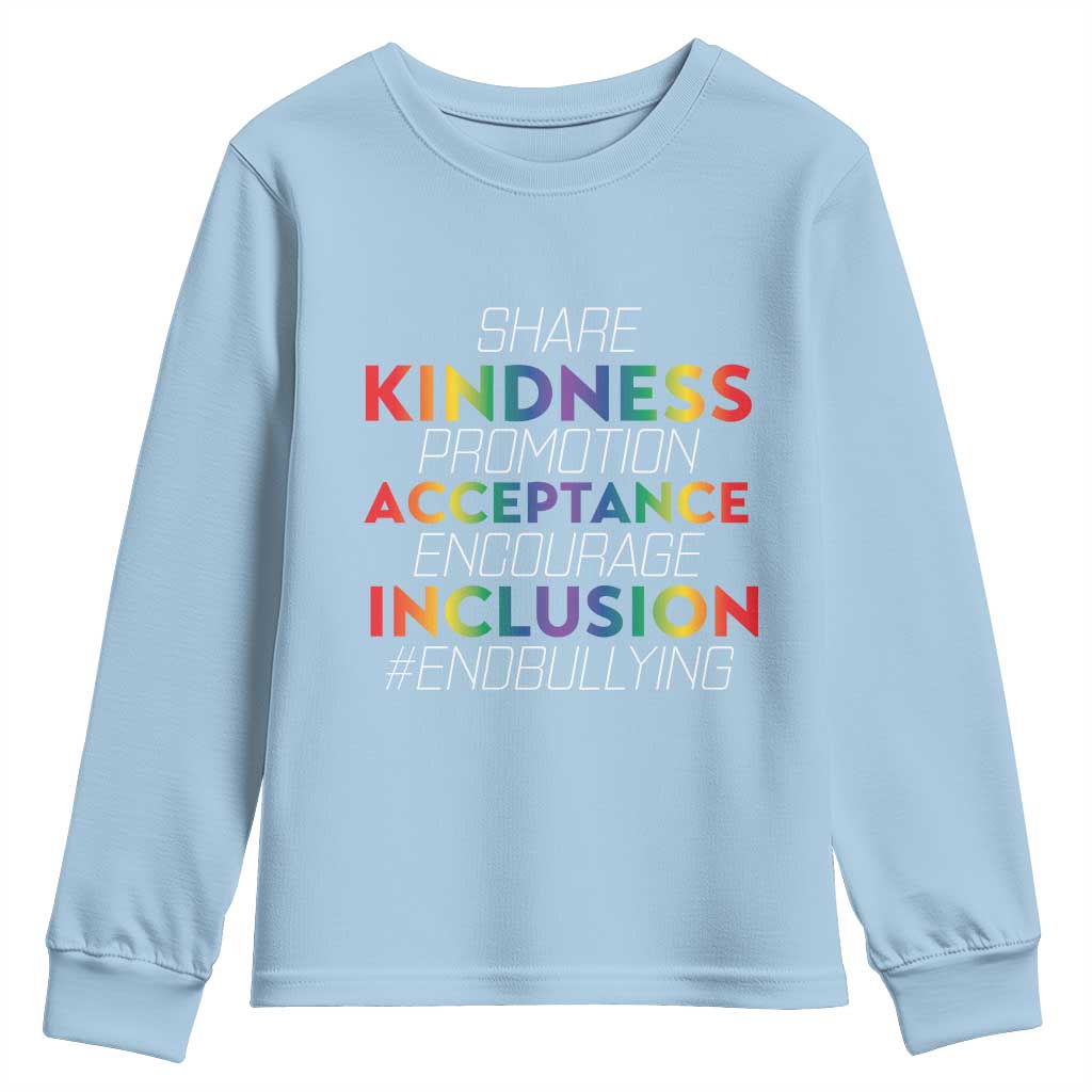Anti Bullying Youth Sweatshirt Share Kindness Promotion Acceptange Encourage Inclusion TS09 Light Blue Print Your Wear