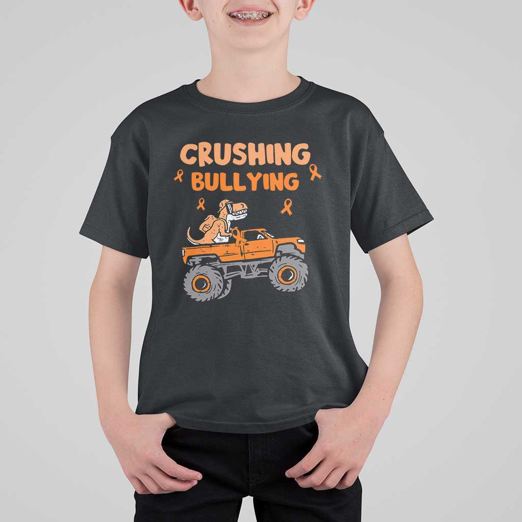 Anti Bullying T Shirt For Kid Crushing Bullying Dinosaur Riding Anti Bullying Prevention TS09 Black Print Your Wear