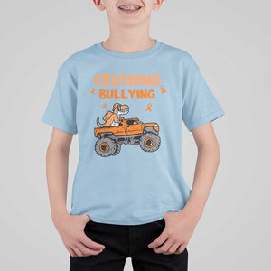 Anti Bullying T Shirt For Kid Crushing Bullying Dinosaur Riding Anti Bullying Prevention TS09 Light Blue Print Your Wear