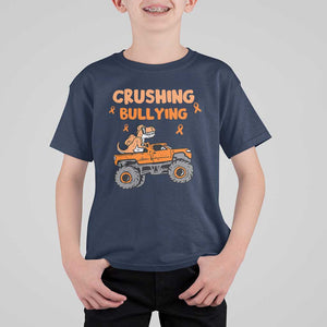 Anti Bullying T Shirt For Kid Crushing Bullying Dinosaur Riding Anti Bullying Prevention TS09 Navy Print Your Wear