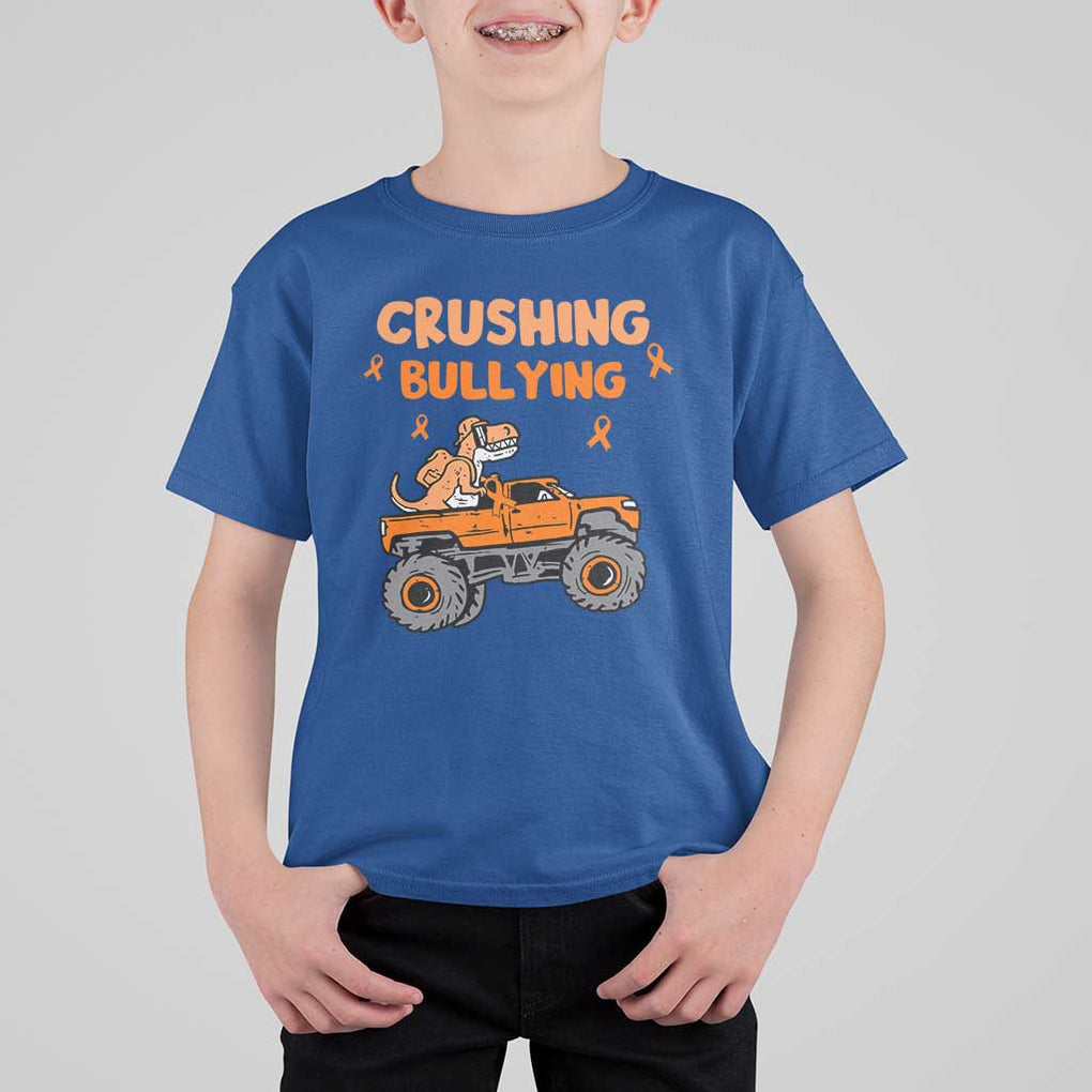 Anti Bullying T Shirt For Kid Crushing Bullying Dinosaur Riding Anti Bullying Prevention TS09 Royal Blue Print Your Wear