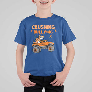 Anti Bullying T Shirt For Kid Crushing Bullying Dinosaur Riding Anti Bullying Prevention TS09 Royal Blue Print Your Wear