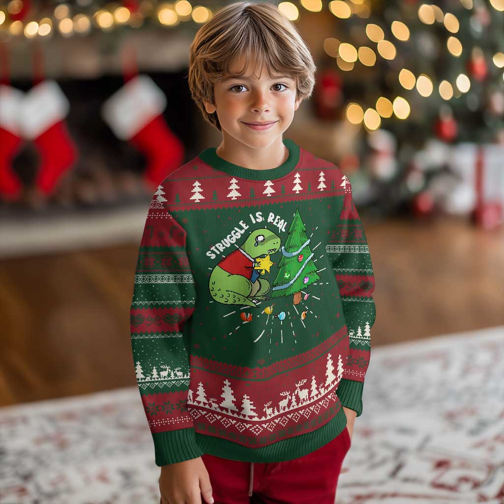 Christmas Cute Dinosaur Ugly Christmas Sweater Struggle Is Real TS09 Christmas Print Your Wear
