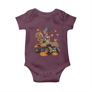 Thanksgiving Baby Onesie Dinosaur Turkey Riding Truck Monster TS09 Maroon Print Your Wear