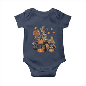 Thanksgiving Baby Onesie Dinosaur Turkey Riding Truck Monster TS09 Navy Print Your Wear