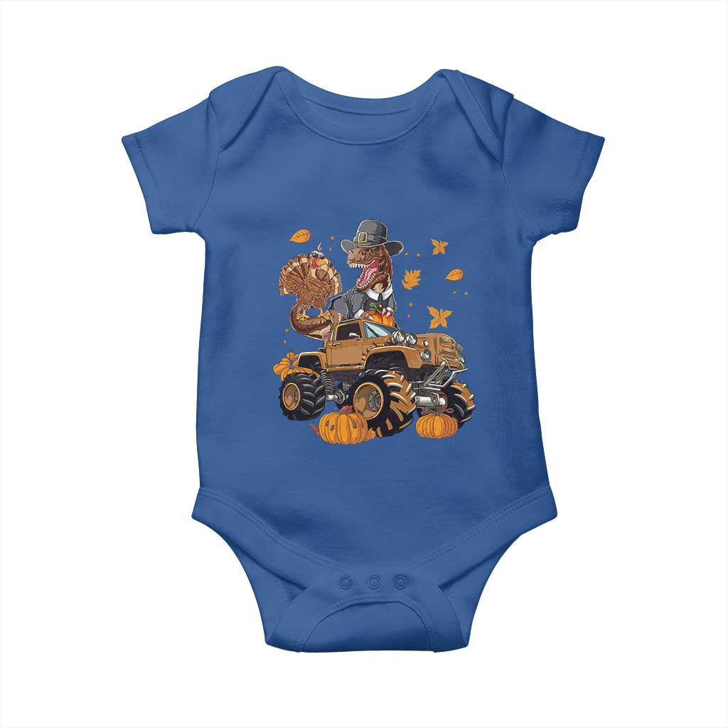 Thanksgiving Baby Onesie Dinosaur Turkey Riding Truck Monster TS09 Royal Blue Print Your Wear