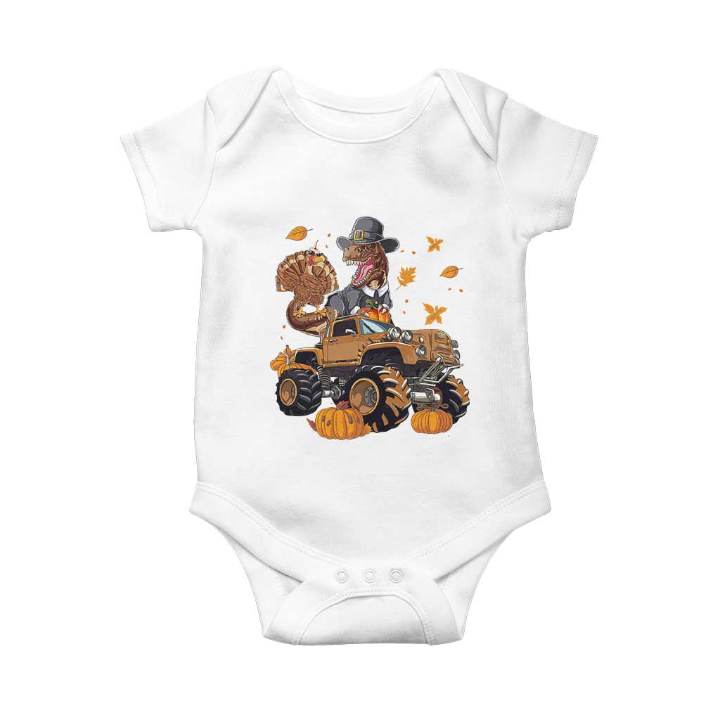Thanksgiving Baby Onesie Dinosaur Turkey Riding Truck Monster TS09 White Print Your Wear