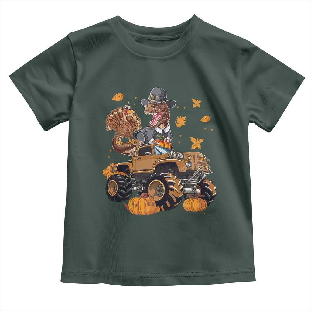 Thanksgiving Baby Shirt Dinosaur Turkey Riding Truck Monster TS09 Dark Forest Green Print Your Wear