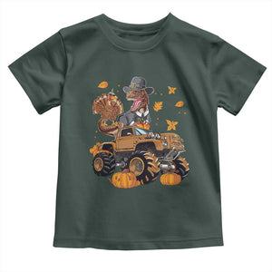 Thanksgiving Baby Shirt Dinosaur Turkey Riding Truck Monster TS09 Dark Forest Green Print Your Wear