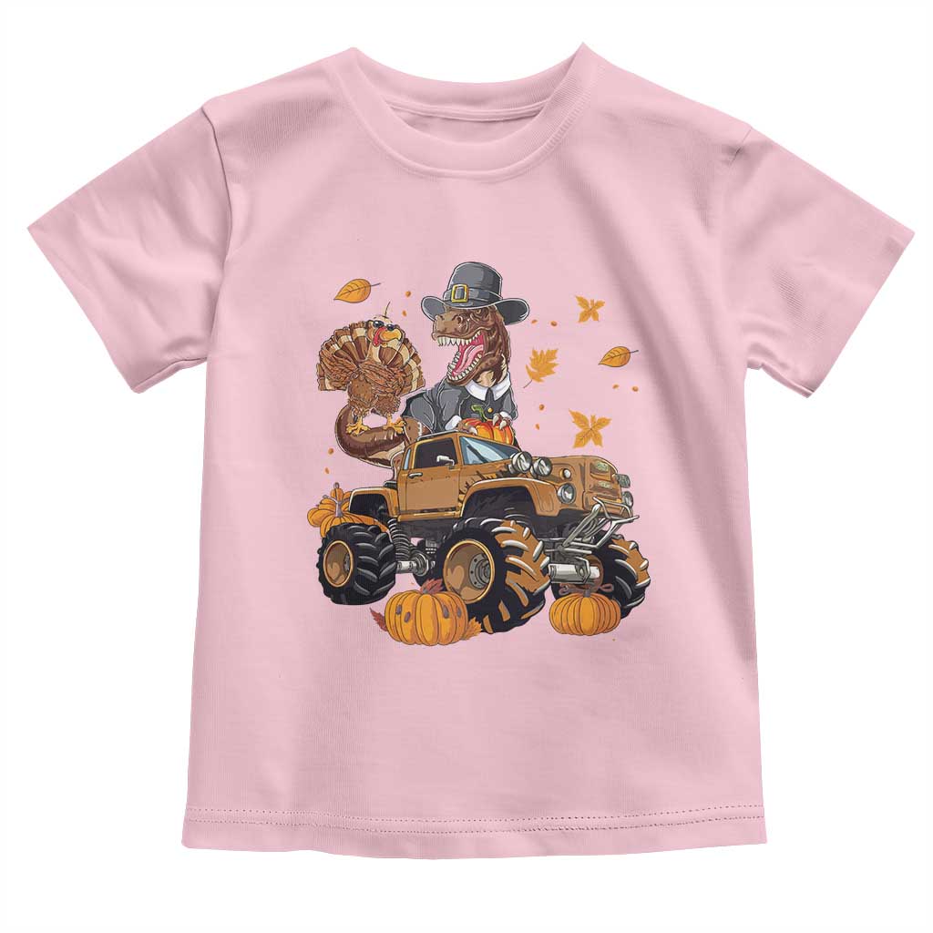 Thanksgiving Baby Shirt Dinosaur Turkey Riding Truck Monster TS09 Light Pink Print Your Wear