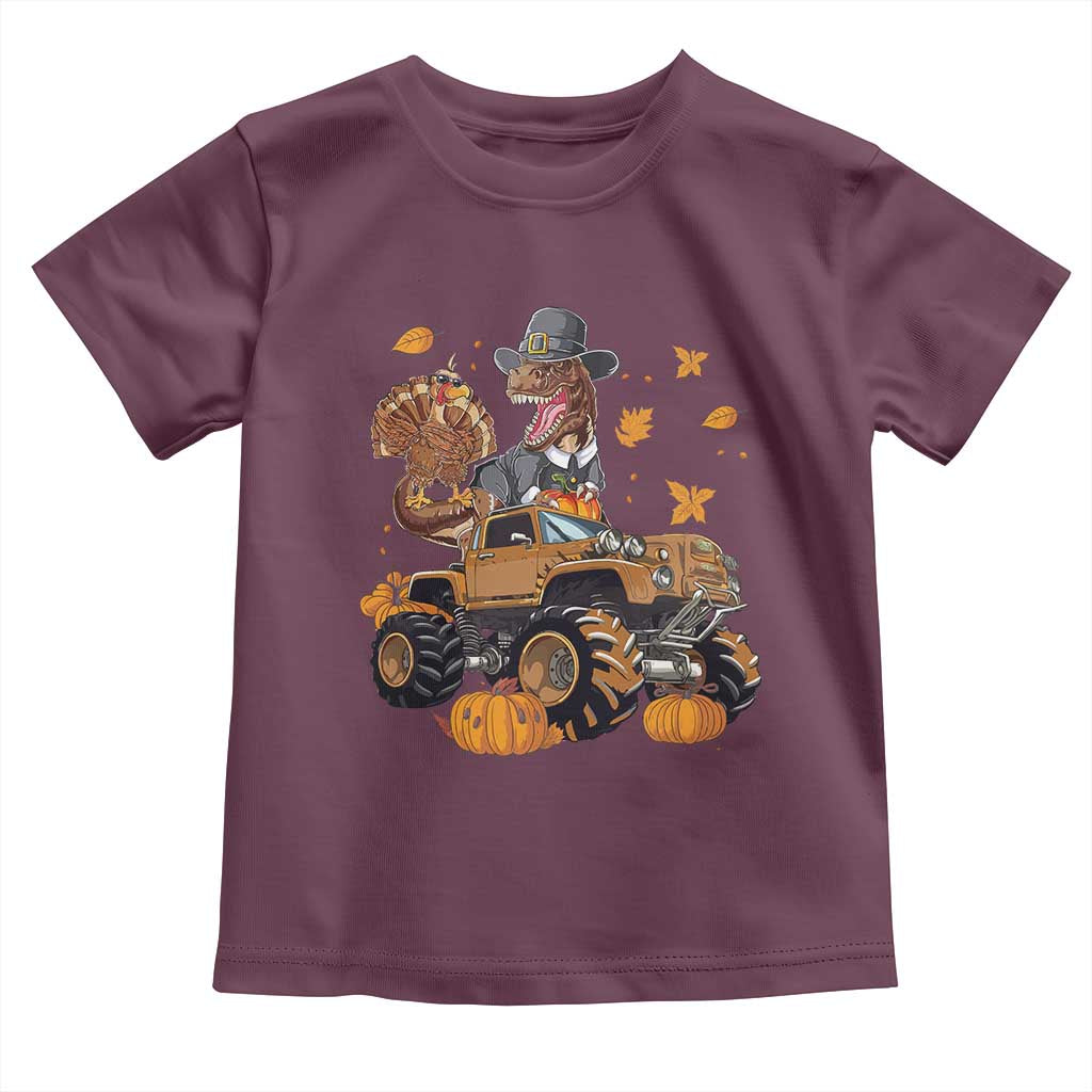 Thanksgiving Baby Shirt Dinosaur Turkey Riding Truck Monster TS09 Maroon Print Your Wear