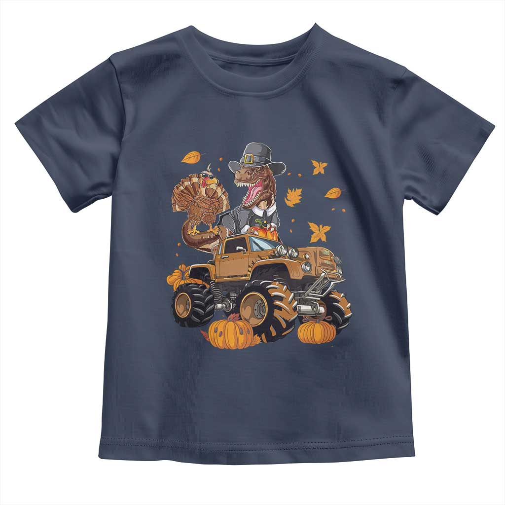 Thanksgiving Baby Shirt Dinosaur Turkey Riding Truck Monster TS09 Navy Print Your Wear