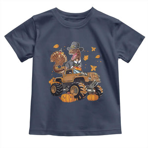 Thanksgiving Baby Shirt Dinosaur Turkey Riding Truck Monster TS09 Navy Print Your Wear