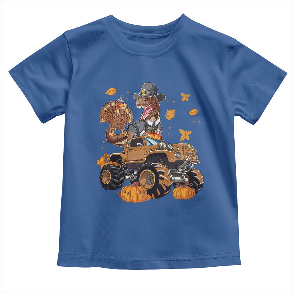 Thanksgiving Baby Shirt Dinosaur Turkey Riding Truck Monster TS09 Royal Blue Print Your Wear