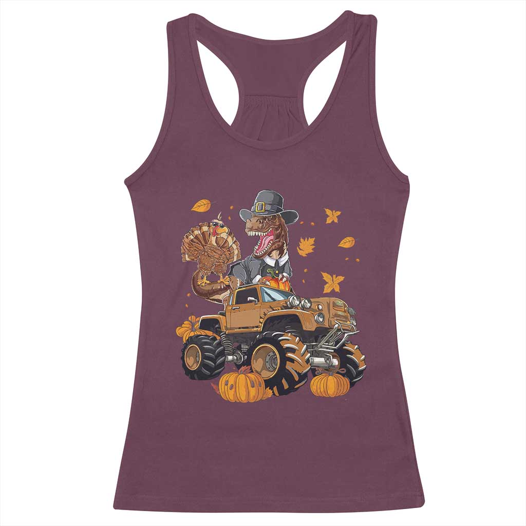 Thanksgiving Racerback Tank Top Dinosaur Turkey Riding Truck Monster TS09 Maroon Print Your Wear