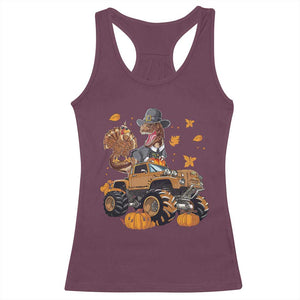 Thanksgiving Racerback Tank Top Dinosaur Turkey Riding Truck Monster TS09 Maroon Print Your Wear