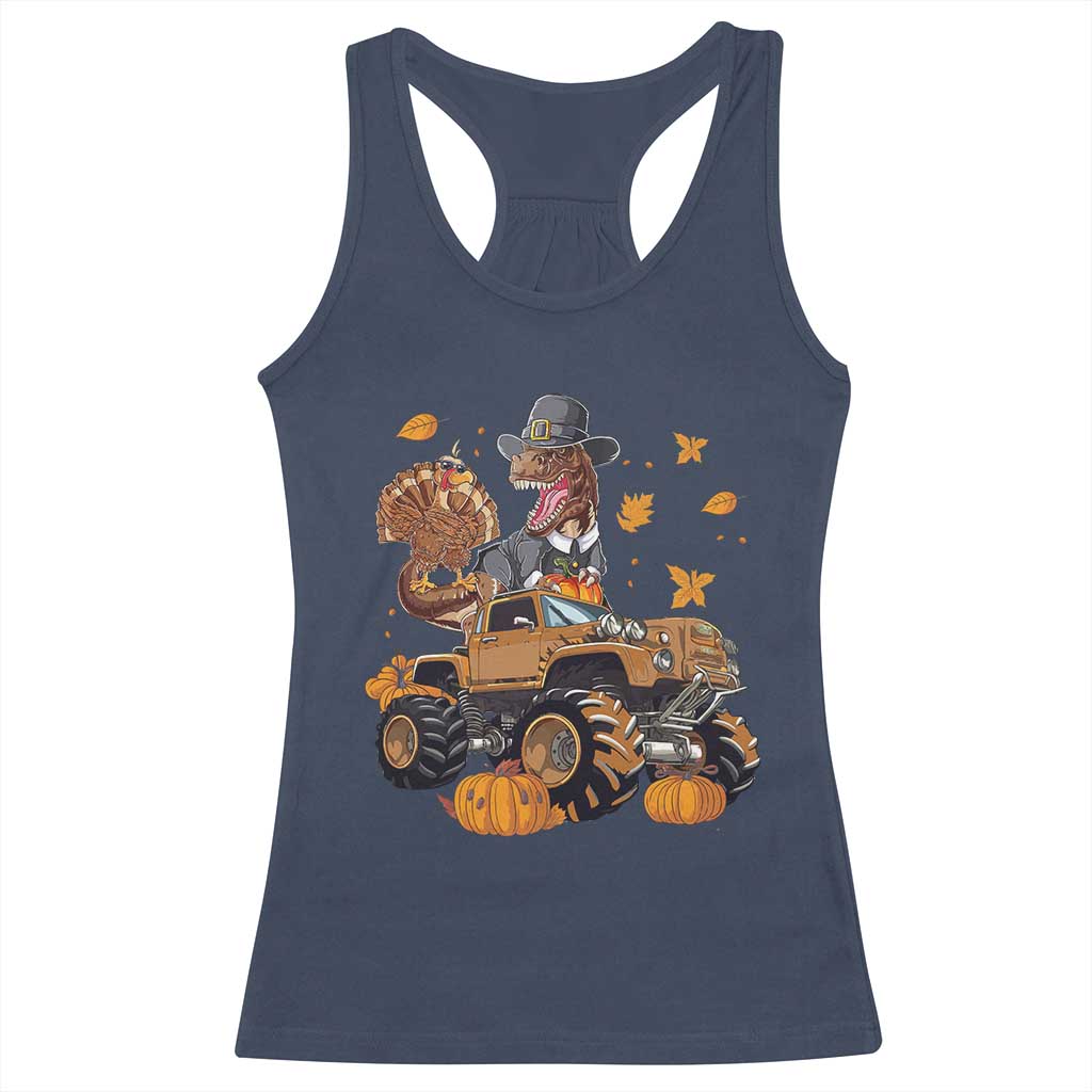 Thanksgiving Racerback Tank Top Dinosaur Turkey Riding Truck Monster TS09 Navy Print Your Wear