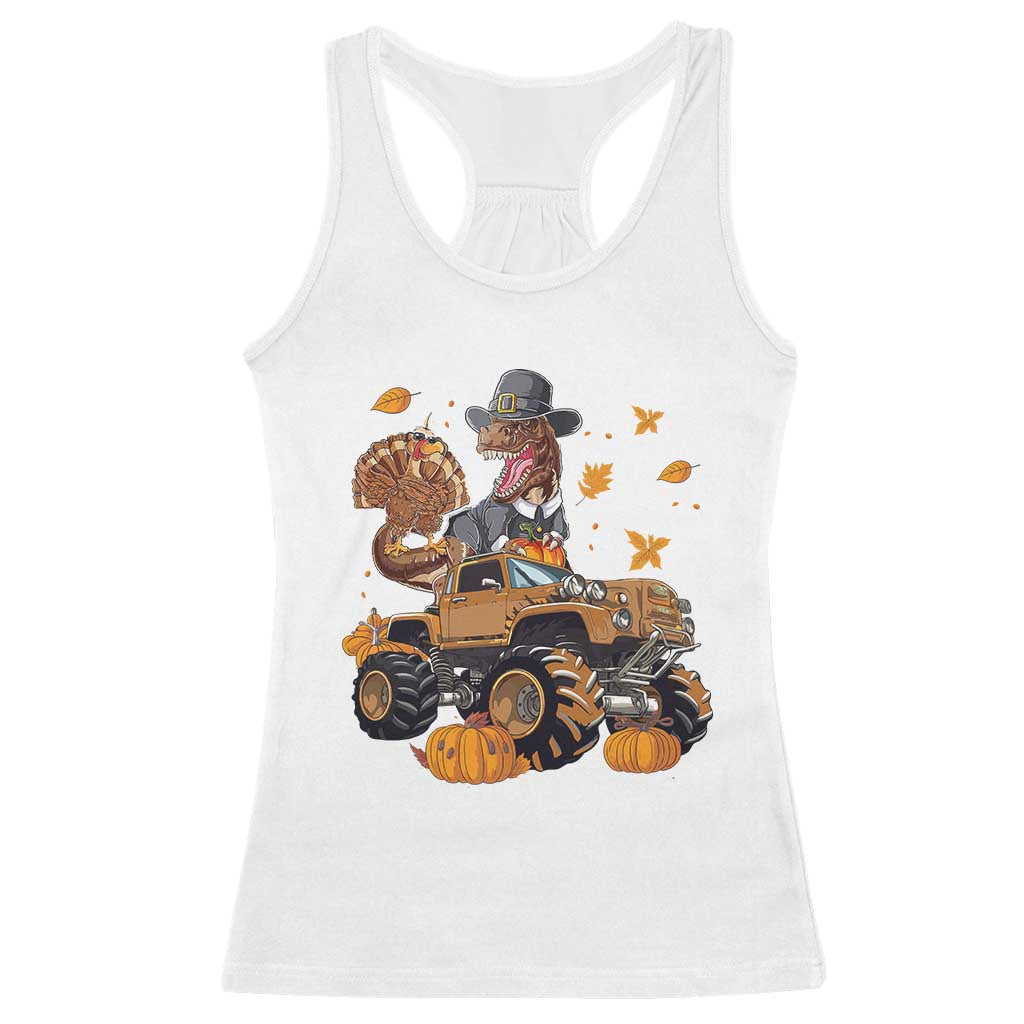 Thanksgiving Racerback Tank Top Dinosaur Turkey Riding Truck Monster TS09 White Print Your Wear