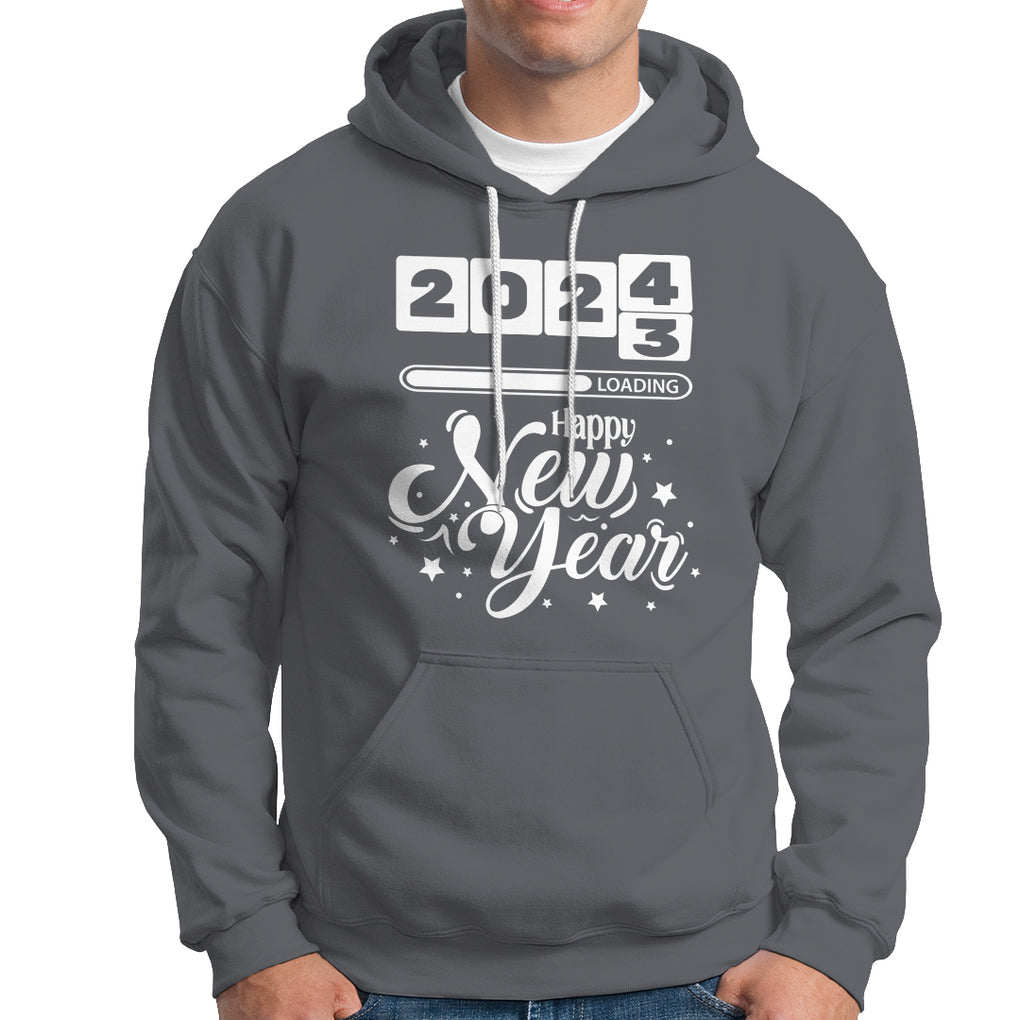 Happy New Year 2024 Loading Goodbye 2023 Hoodie TS09 Charcoal Printyourwear