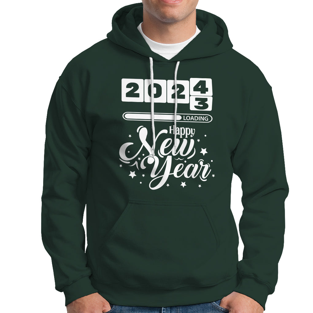 Happy New Year 2024 Loading Goodbye 2023 Hoodie TS09 Dark Forest Green Printyourwear