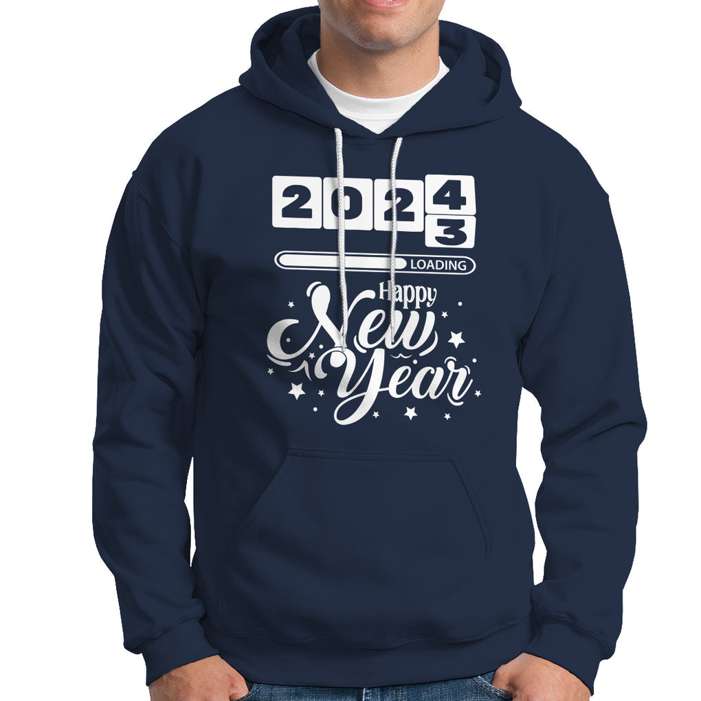Happy New Year 2024 Loading Goodbye 2023 Hoodie TS09 Navy Printyourwear
