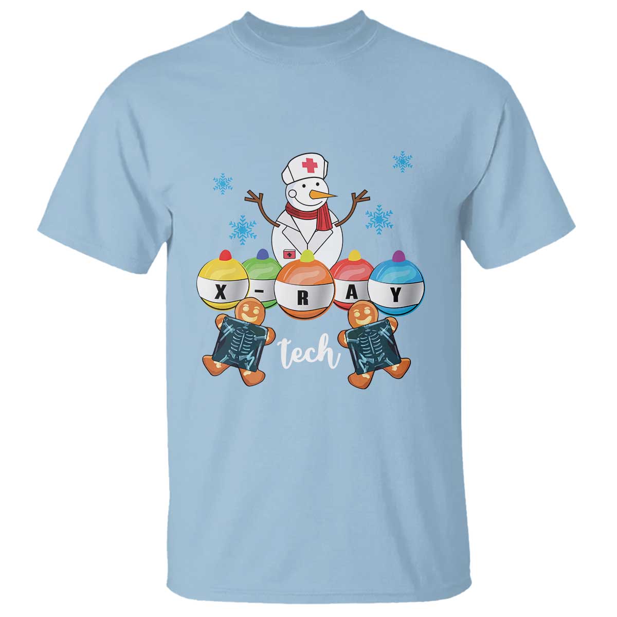 Funny Chrsitmas T Shirt Snowman Nurse Xray Gingerbread TS09 Light Blue Print Your Wear