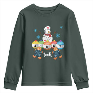 Funny Chrsitmas Youth Sweatshirt Snowman Nurse Xray Gingerbread TS09 Dark Forest Green Print Your Wear