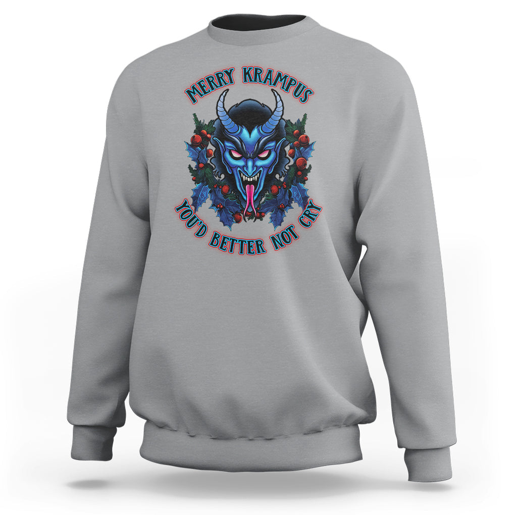 Merry Krampus Horor Christmas You'd Better Not Cry Sweatshirt TS09 Sport Gray Printyourwear