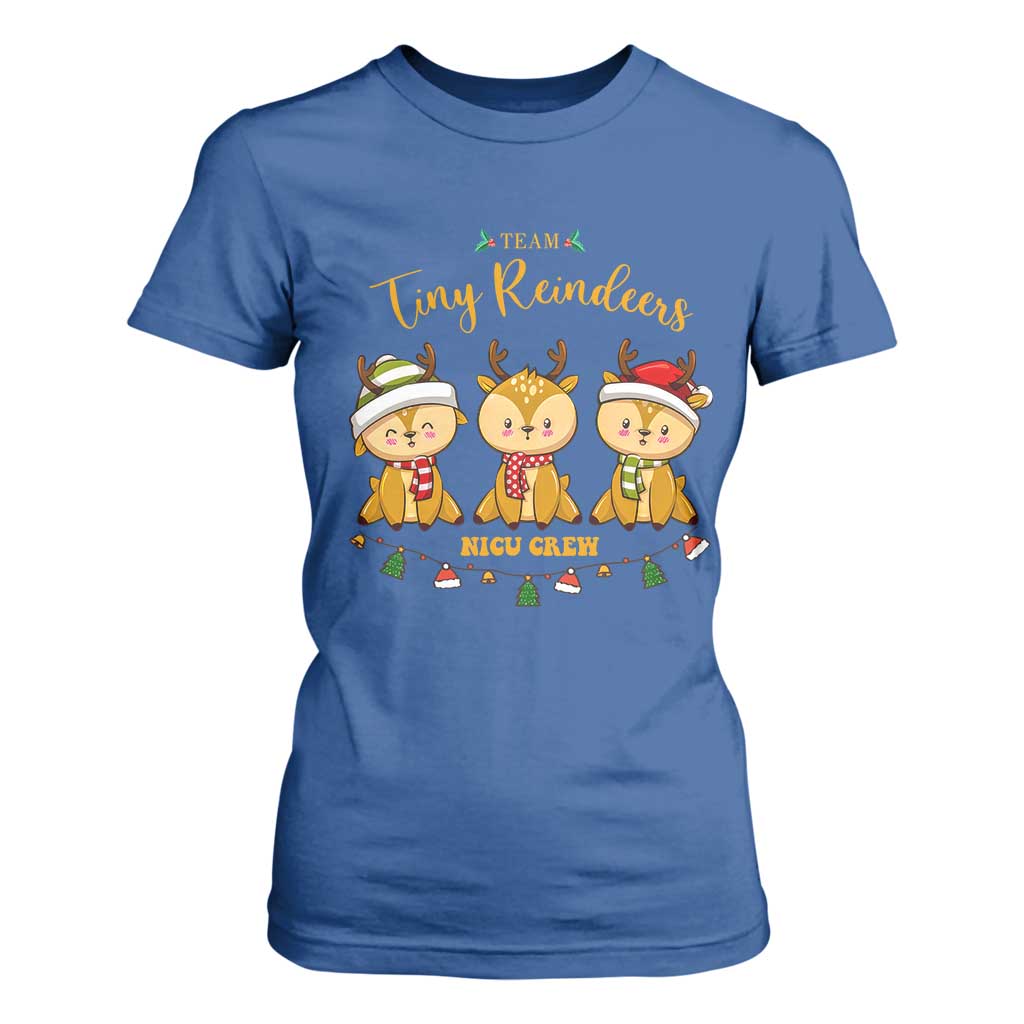 Christmas Nurse Nicu Crew Tiny Reindeer T Shirt For Women TS09 Royal Blue Print Your Wear