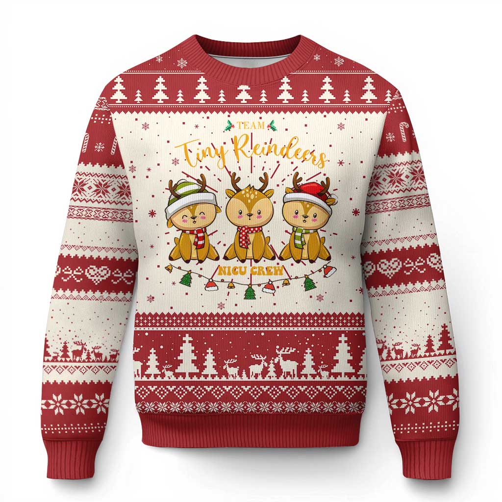 Xmas Nurse Nicu Crew Tiny Reindeer Ugly Christmas Sweater TS09 Red Print Your Wear