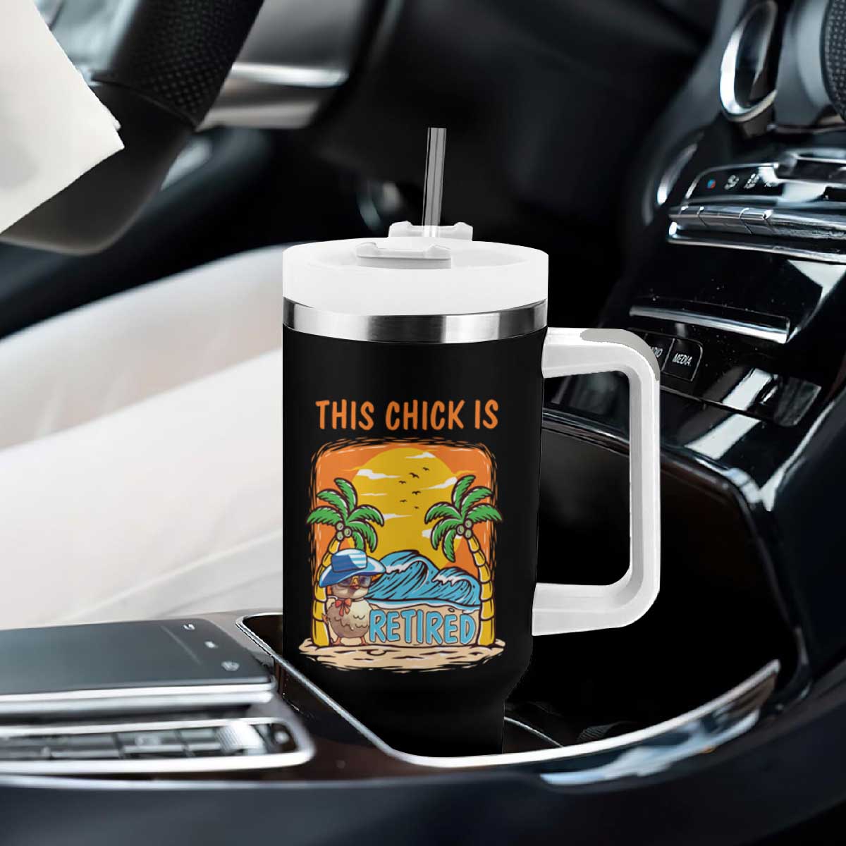 Funny Retirement Tumbler With Handle This Chick Is Retired Women Relax At The Beach TS09 Print Your Wear