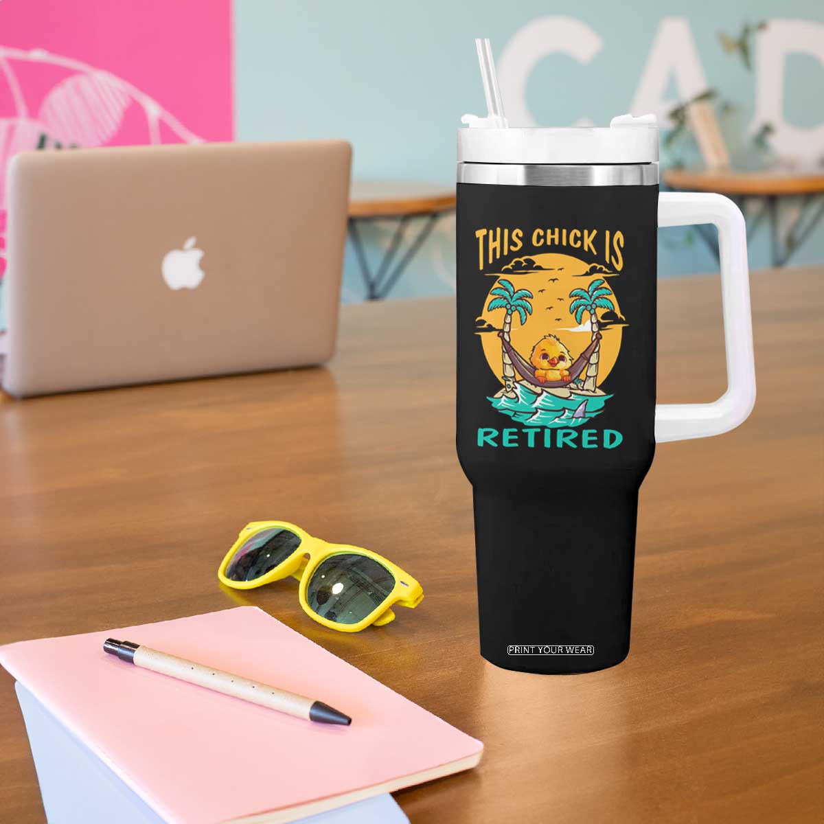 Retirement Tumbler With Handle This Chick Is Retired Women Relax At The Beach TS09 Print Your Wear