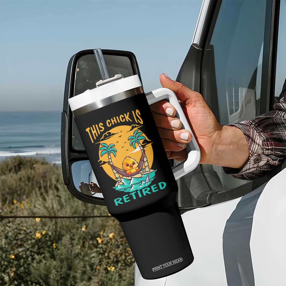 Retirement Tumbler With Handle This Chick Is Retired Women Relax At The Beach TS09 Print Your Wear
