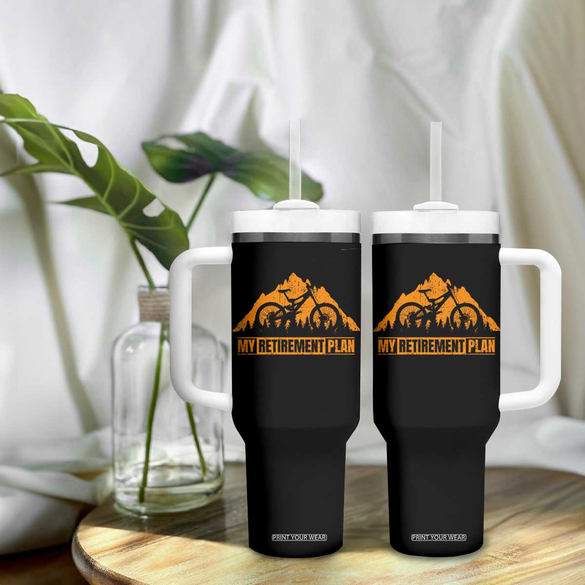 Funny Retirement Plan Tumbler With Handle Retired Rider Riding Bicycle TS09 Print Your Wear