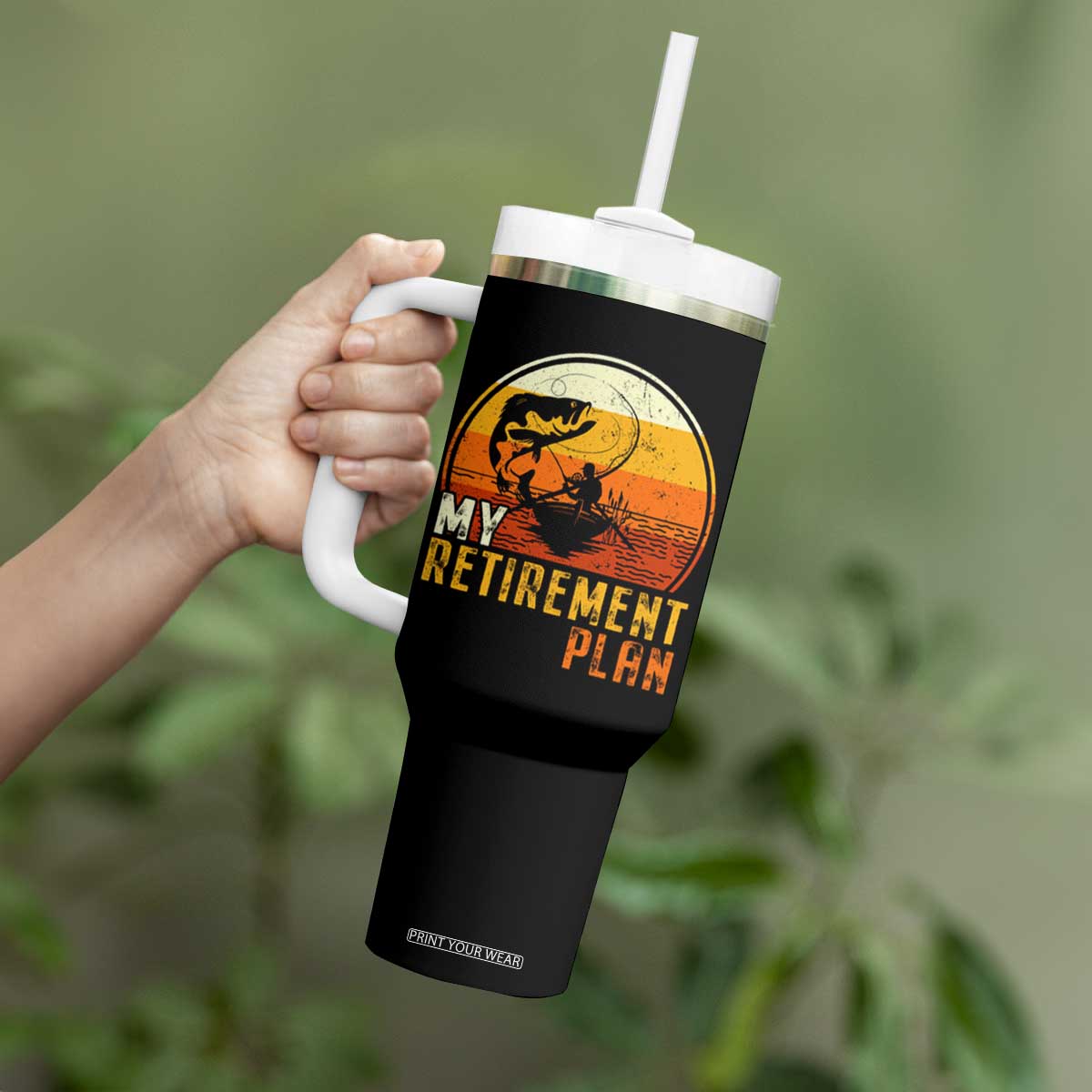 Funny Retirement Plan Tumbler With Handle Retired Fisherman Fishing TS09 Print Your Wear