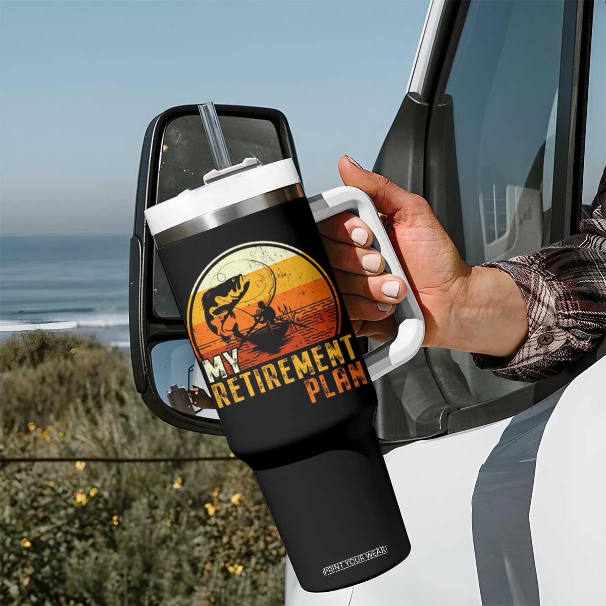 Funny Retirement Plan Tumbler With Handle Retired Fisherman Fishing TS09 Print Your Wear