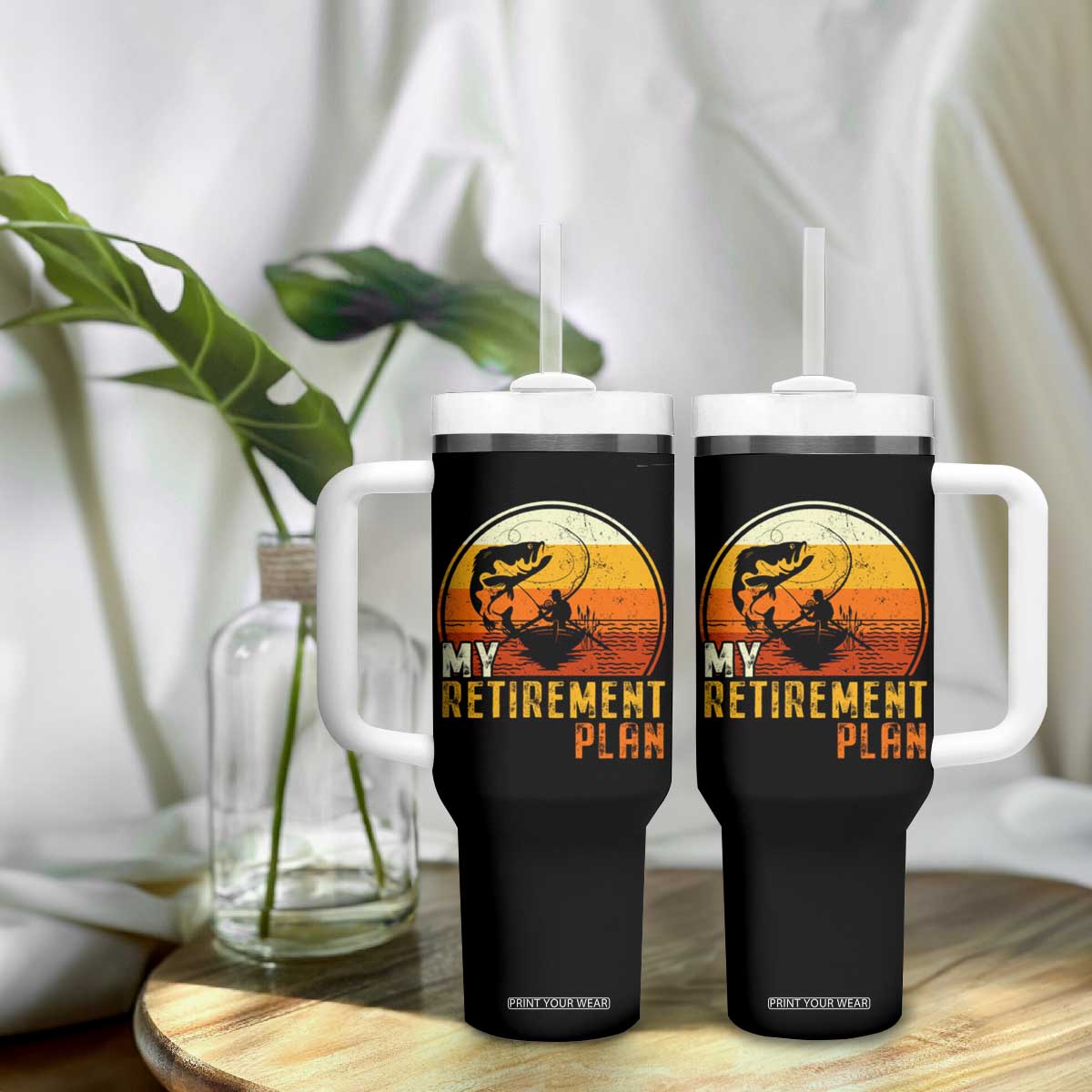 Funny Retirement Plan Tumbler With Handle Retired Fisherman Fishing TS09 Print Your Wear