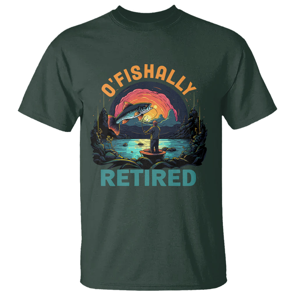 Retirement T Shirt O'fishally Retired Fishing Men TS09 Dark Forest Green Printyourwear