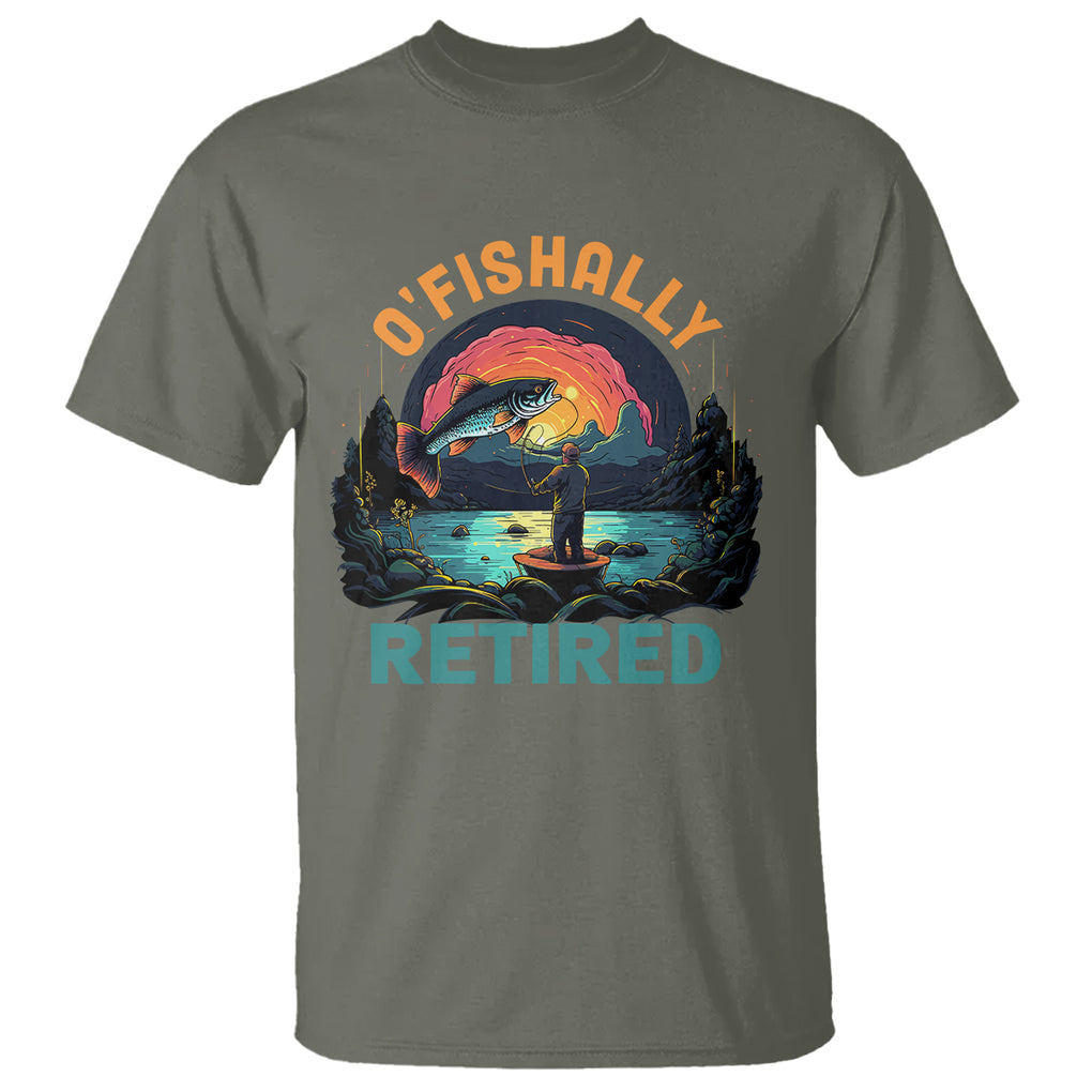 Retirement T Shirt O'fishally Retired Fishing Men TS09 Military Green Printyourwear