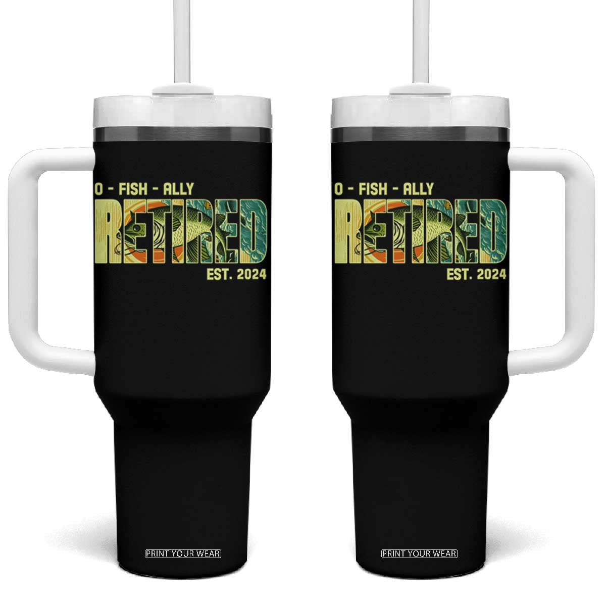 Retirement Tumbler With Handle O'fishally Retired Fishing Men Fisherman TS09 One Size: 40 oz Black Print Your Wear