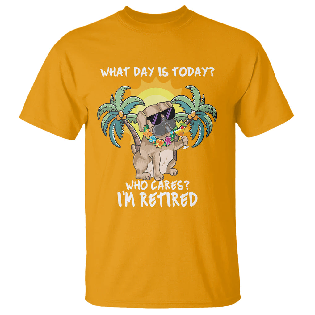 Retirement T Shirt What Day Is Today Who Cares I'm Retired Funny Dog At Beach TS09 Gold Printyourwear