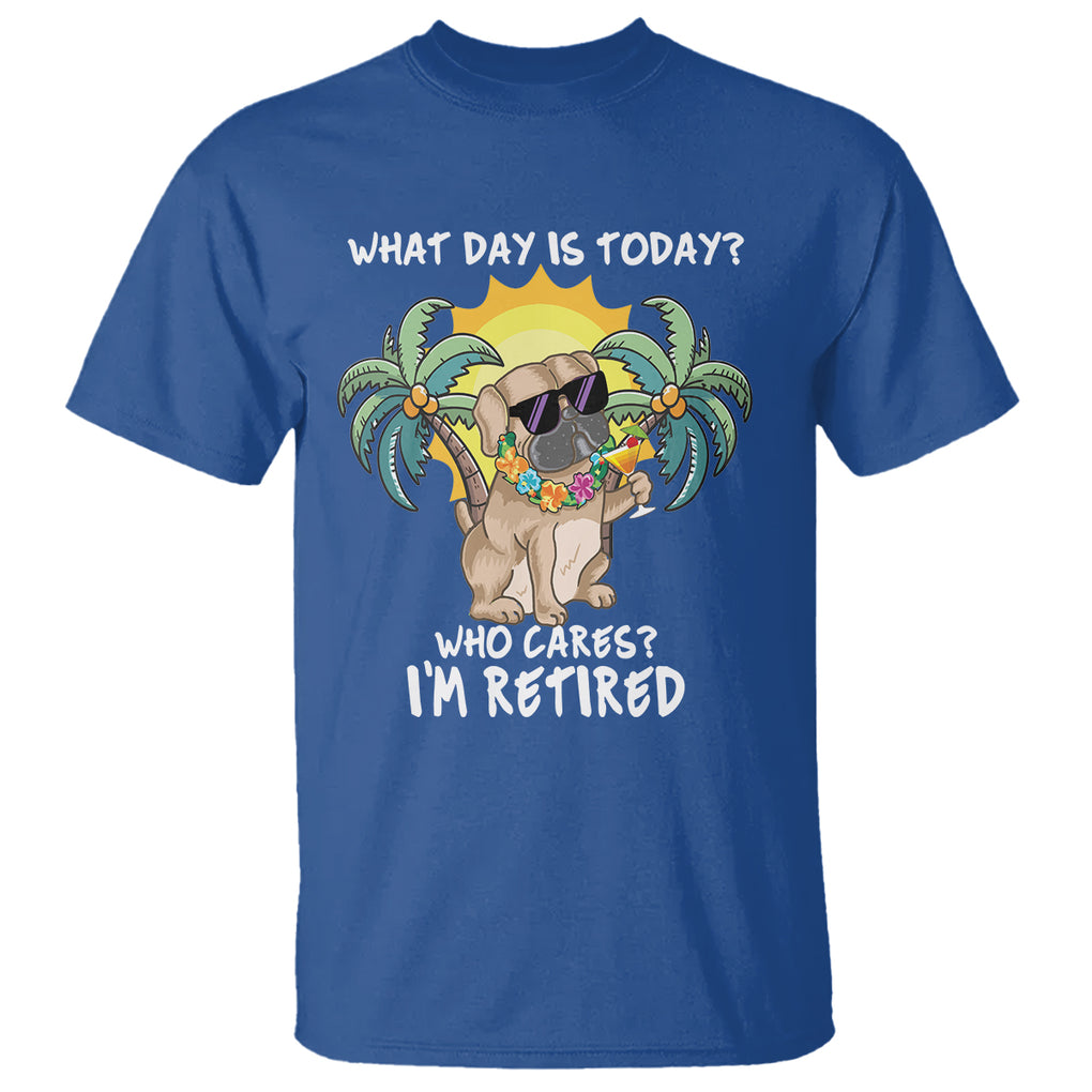 Retirement T Shirt What Day Is Today Who Cares I'm Retired Funny Dog At Beach TS09 Royal Blue Printyourwear