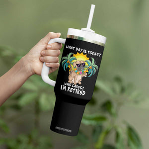 Funny Retirement Tumbler With Handle What Day Is Today Who Cares I'm Retired Funny Dog At Beach TS09 Print Your Wear