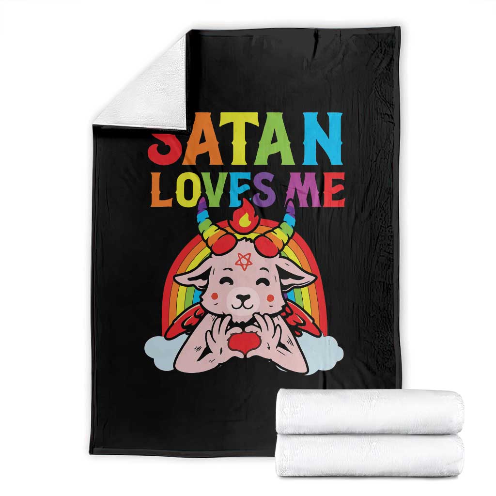 Funny Halloween Throw Blanket Satan Loves Me Rainbow Goat TS09 Black Print Your Wear