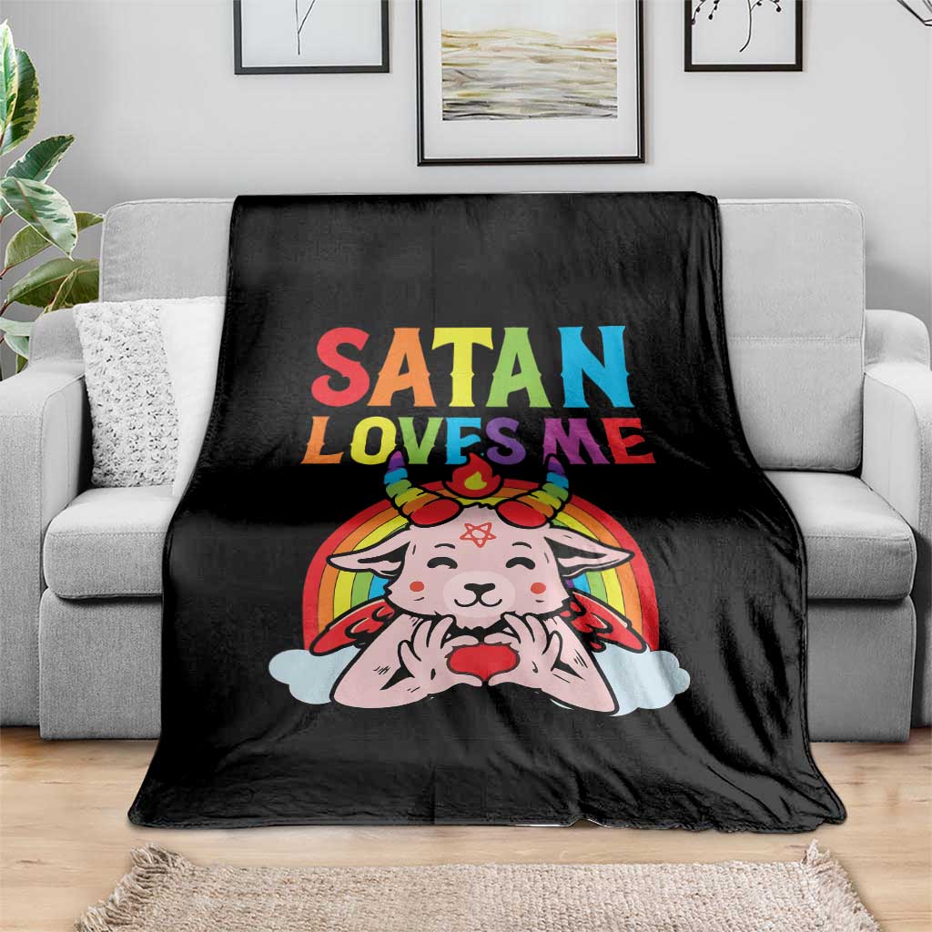 Funny Halloween Throw Blanket Satan Loves Me Rainbow Goat TS09 Print Your Wear