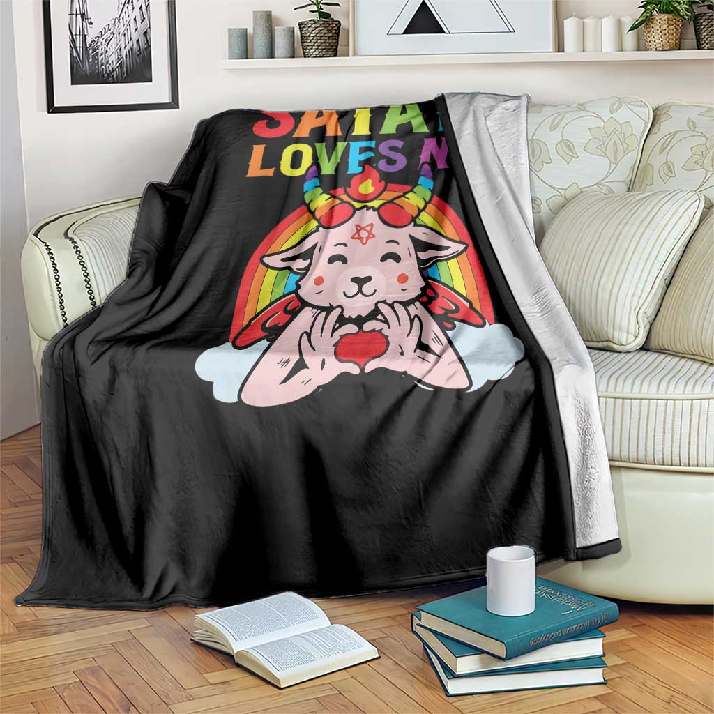 Funny Halloween Throw Blanket Satan Loves Me Rainbow Goat TS09 Print Your Wear