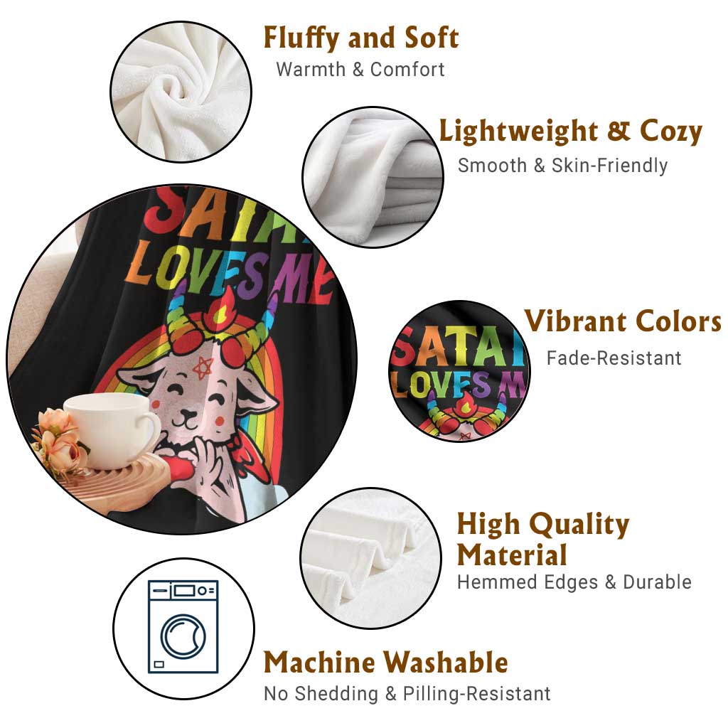 Funny Halloween Throw Blanket Satan Loves Me Rainbow Goat TS09 Print Your Wear