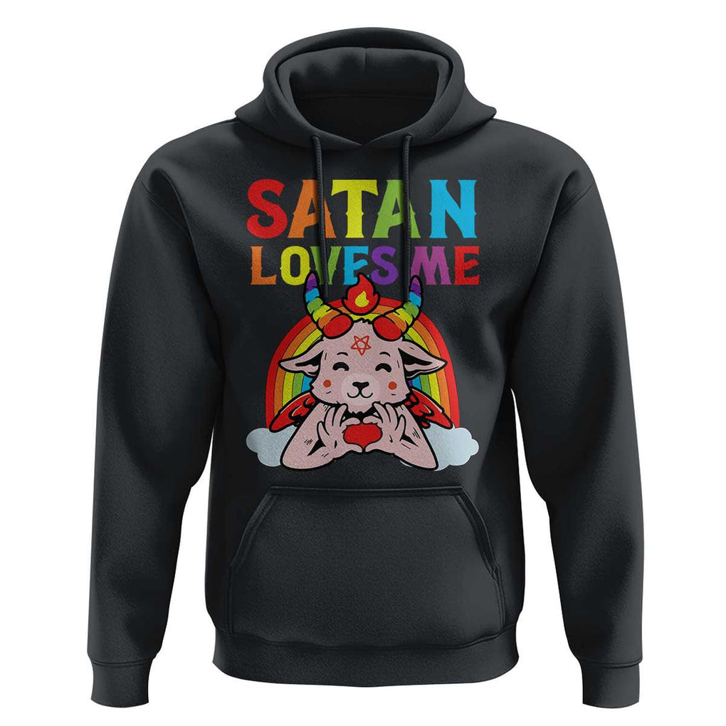 Funny Halloween Hoodie Satan Loves Me Rainbow Goat TS09 Black Print Your Wear