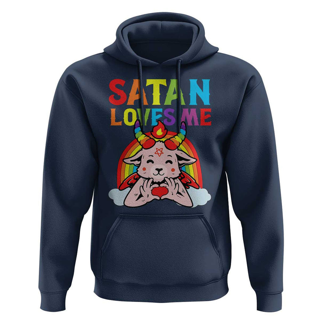 Funny Halloween Hoodie Satan Loves Me Rainbow Goat TS09 Navy Print Your Wear
